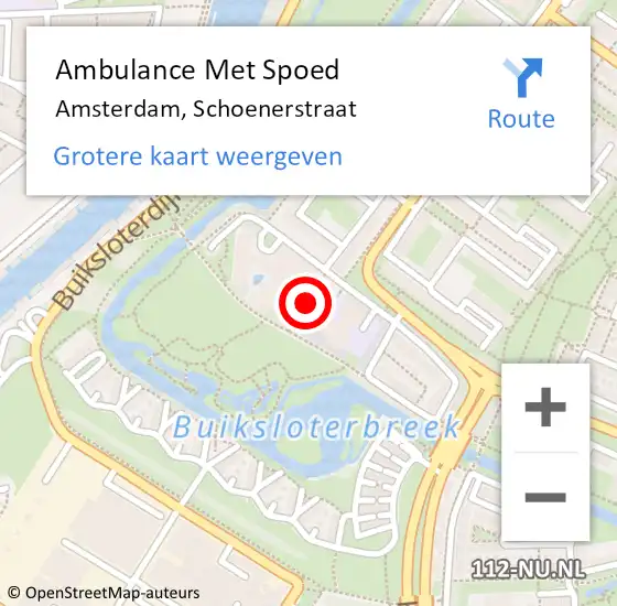 Locatie op kaart van de 112 melding: Ambulance Met Spoed Naar Amsterdam, Schoenerstraat op 21 oktober 2019 21:18