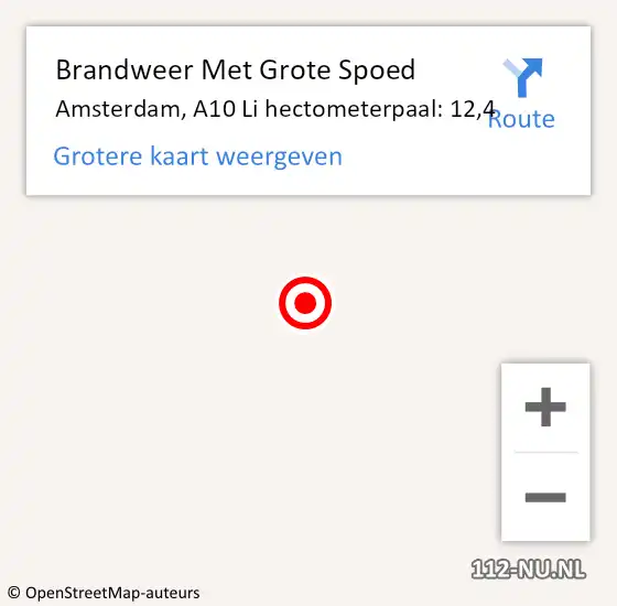 Locatie op kaart van de 112 melding: Brandweer Met Grote Spoed Naar Amsterdam, A10 Li hectometerpaal: 12,4 op 21 oktober 2019 22:19
