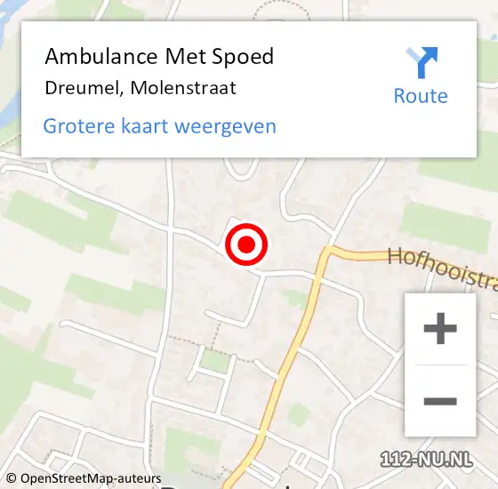 Locatie op kaart van de 112 melding: Ambulance Met Spoed Naar Dreumel, Molenstraat op 21 oktober 2019 22:54