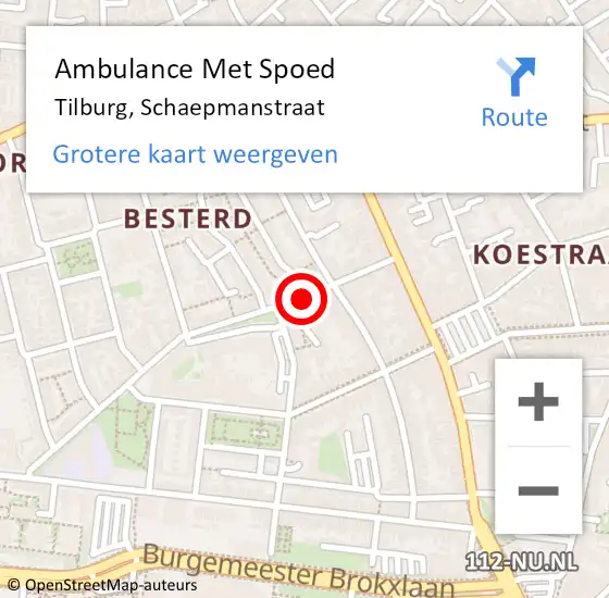 Locatie op kaart van de 112 melding: Ambulance Met Spoed Naar Tilburg, Schaepmanstraat op 21 oktober 2019 23:25