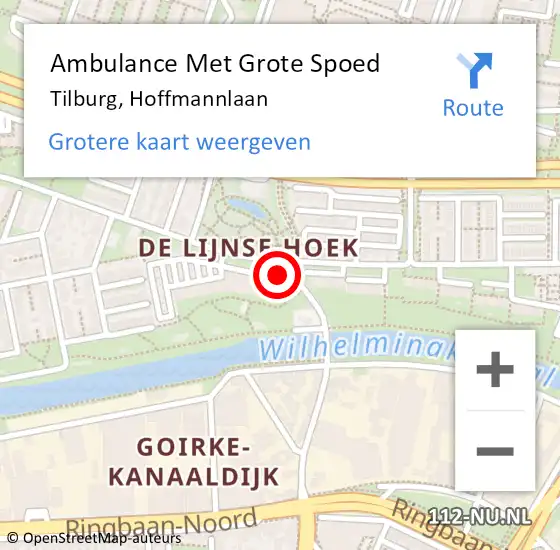 Locatie op kaart van de 112 melding: Ambulance Met Grote Spoed Naar Tilburg, Hoffmannlaan op 22 oktober 2019 01:20