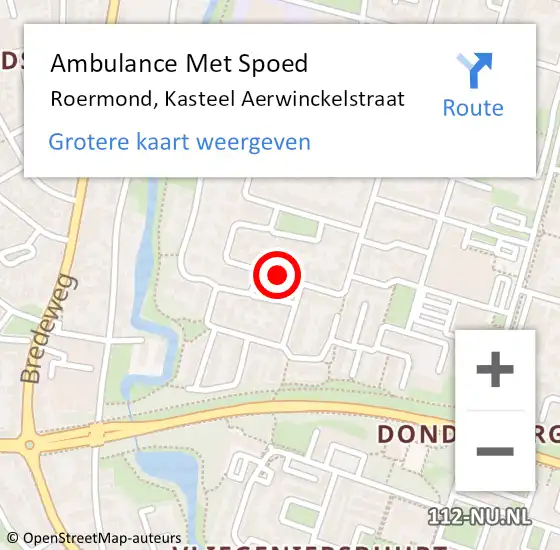 Locatie op kaart van de 112 melding: Ambulance Met Spoed Naar Roermond, Kasteel Aerwinckelstraat op 22 oktober 2019 07:28