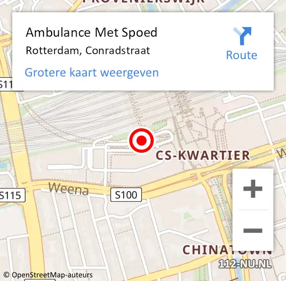 Locatie op kaart van de 112 melding: Ambulance Met Spoed Naar Rotterdam, Conradstraat op 22 oktober 2019 07:42