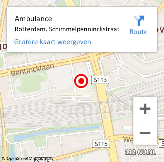Locatie op kaart van de 112 melding: Ambulance Rotterdam, Schimmelpenninckstraat op 22 oktober 2019 08:57