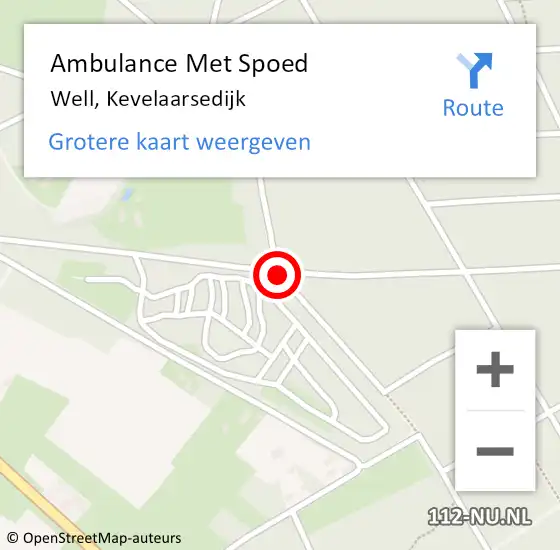 Locatie op kaart van de 112 melding: Ambulance Met Spoed Naar Well, Kevelaarsedijk op 22 oktober 2019 10:03