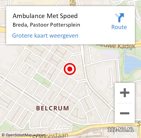 Locatie op kaart van de 112 melding: Ambulance Met Spoed Naar Breda, Pastoor Pottersplein op 22 oktober 2019 10:06
