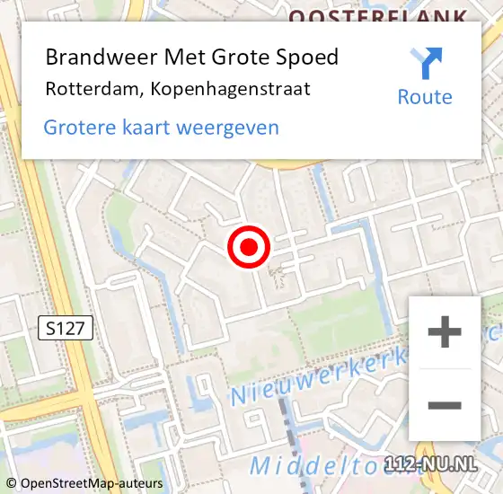 Locatie op kaart van de 112 melding: Brandweer Met Grote Spoed Naar Rotterdam, Kopenhagenstraat op 22 oktober 2019 10:32