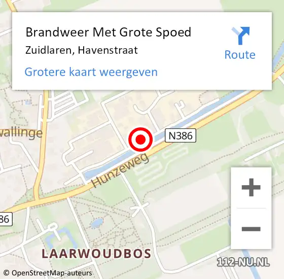 Locatie op kaart van de 112 melding: Brandweer Met Grote Spoed Naar Zuidlaren, Havenstraat op 22 oktober 2019 11:00