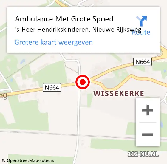 Locatie op kaart van de 112 melding: Ambulance Met Grote Spoed Naar 's-Heer Hendrikskinderen, Nieuwe Rijksweg op 22 oktober 2019 11:50