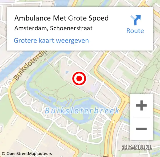 Locatie op kaart van de 112 melding: Ambulance Met Grote Spoed Naar Amsterdam, Schoenerstraat op 22 oktober 2019 12:34