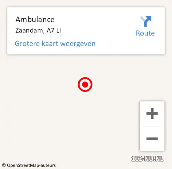 Locatie op kaart van de 112 melding: Ambulance Zaandam, A7 Li op 22 oktober 2019 13:21