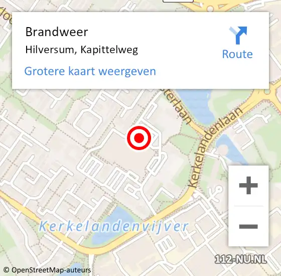 Locatie op kaart van de 112 melding: Brandweer Hilversum, Kapittelweg op 22 oktober 2019 16:07