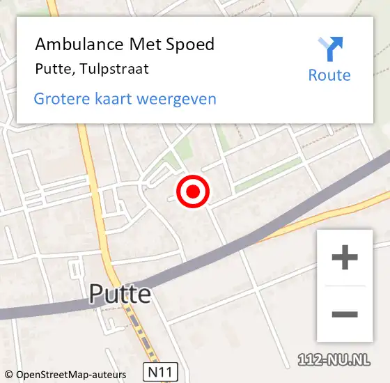 Locatie op kaart van de 112 melding: Ambulance Met Spoed Naar Putte, Tulpstraat op 22 oktober 2019 17:44