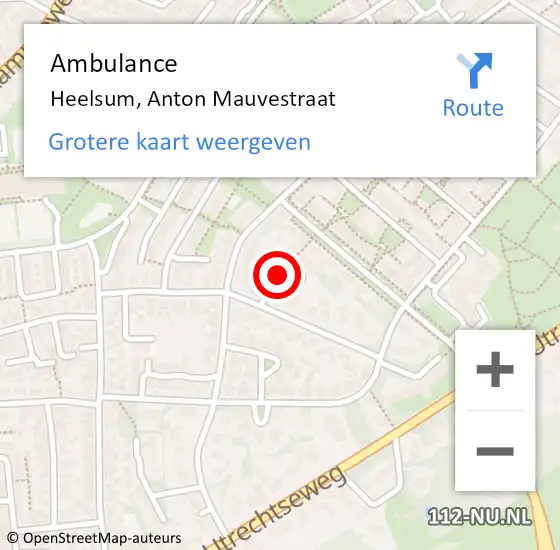 Locatie op kaart van de 112 melding: Ambulance Heelsum, Anton Mauvestraat op 22 oktober 2019 21:51