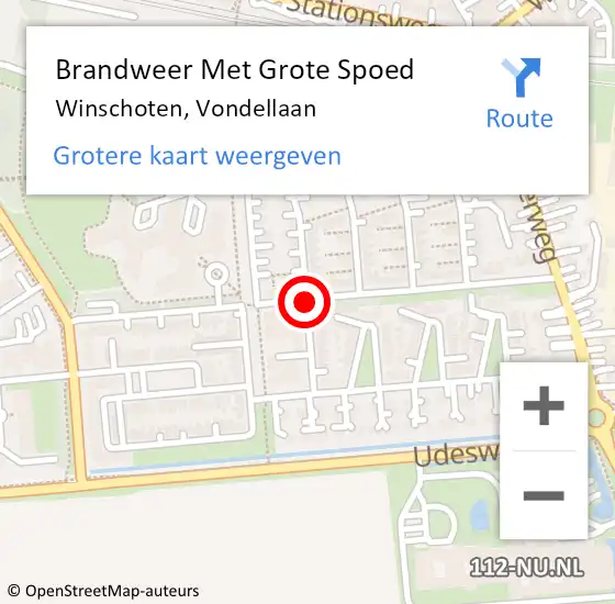 Locatie op kaart van de 112 melding: Brandweer Met Grote Spoed Naar Winschoten, Vondellaan op 23 oktober 2019 00:01