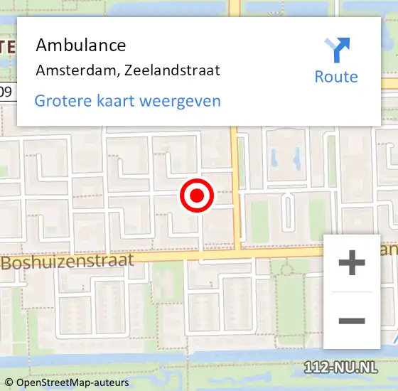 Locatie op kaart van de 112 melding: Ambulance Amsterdam, Zeelandstraat op 23 oktober 2019 05:49