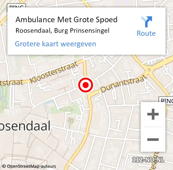 Locatie op kaart van de 112 melding: Ambulance Met Grote Spoed Naar Roosendaal, Burg Prinsensingel op 23 oktober 2019 11:12