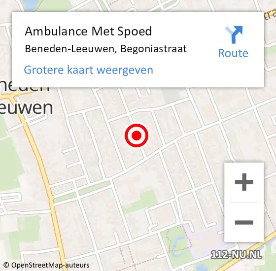 Locatie op kaart van de 112 melding: Ambulance Met Spoed Naar Beneden-Leeuwen, Begoniastraat op 23 oktober 2019 21:13