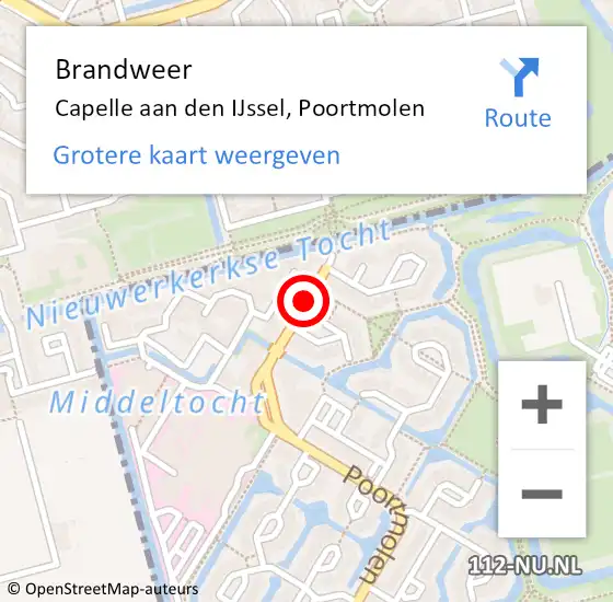 Locatie op kaart van de 112 melding: Brandweer Capelle aan den IJssel, Poortmolen op 23 oktober 2019 22:00