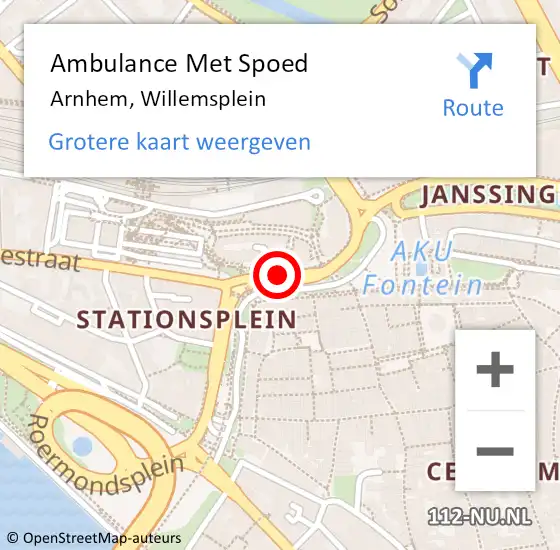 Locatie op kaart van de 112 melding: Ambulance Met Spoed Naar Arnhem, Willemsplein op 23 oktober 2019 22:47