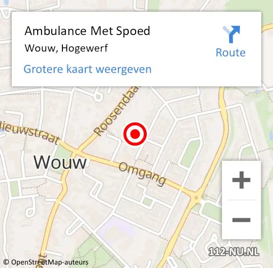 Locatie op kaart van de 112 melding: Ambulance Met Spoed Naar Wouw, Hogewerf op 24 oktober 2019 08:39