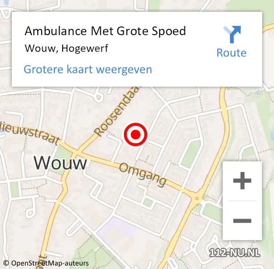 Locatie op kaart van de 112 melding: Ambulance Met Grote Spoed Naar Wouw, Hogewerf op 24 oktober 2019 08:42