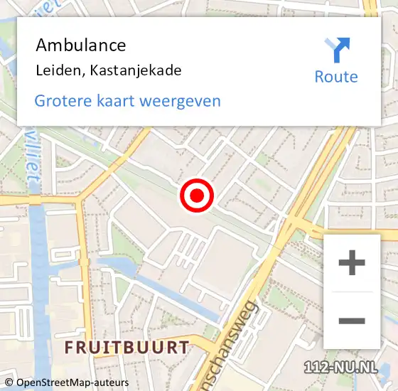 Locatie op kaart van de 112 melding: Ambulance Leiden, Kastanjekade op 24 oktober 2019 09:12