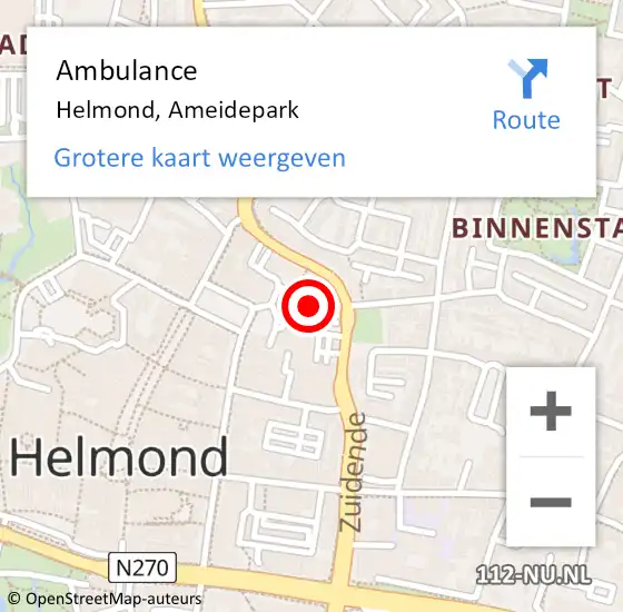 Locatie op kaart van de 112 melding: Ambulance Helmond, Ameidepark op 24 oktober 2019 09:28