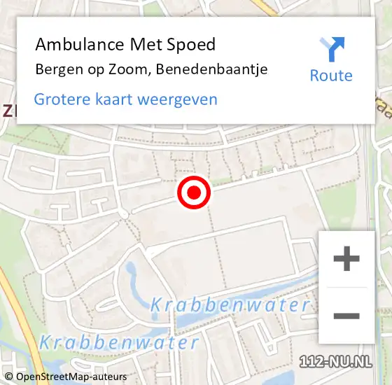 Locatie op kaart van de 112 melding: Ambulance Met Spoed Naar Bergen op Zoom, Benedenbaantje op 24 oktober 2019 10:37