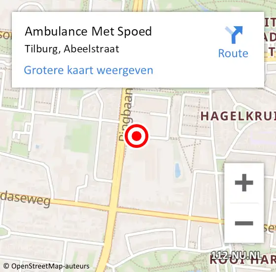 Locatie op kaart van de 112 melding: Ambulance Met Spoed Naar Tilburg, Abeelstraat op 24 oktober 2019 19:05