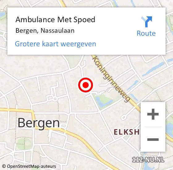 Locatie op kaart van de 112 melding: Ambulance Met Spoed Naar Bergen, Nassaulaan op 24 oktober 2019 19:53