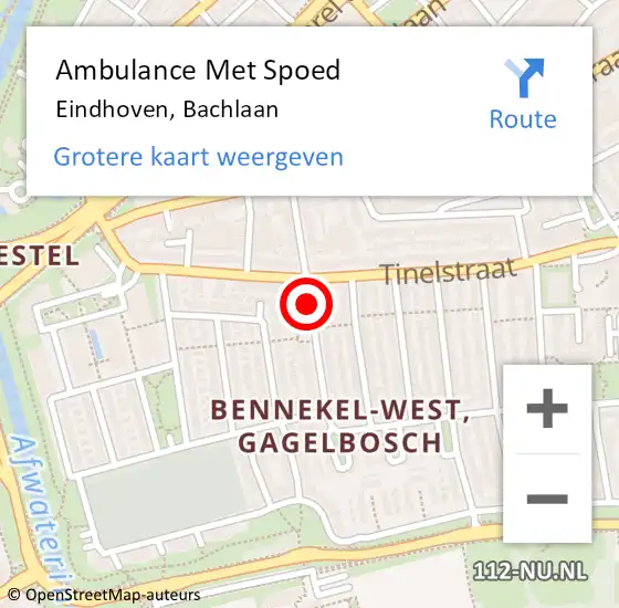 Locatie op kaart van de 112 melding: Ambulance Met Spoed Naar Eindhoven, Bachlaan op 25 oktober 2019 08:18