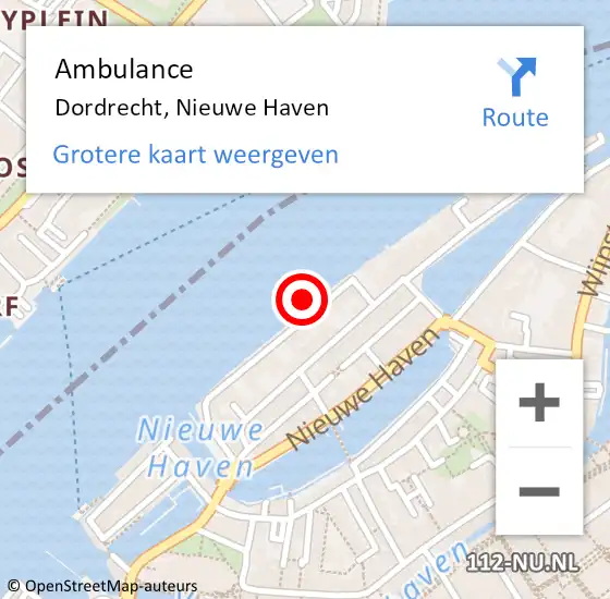 Locatie op kaart van de 112 melding: Ambulance Dordrecht, Nieuwe Haven op 25 oktober 2019 10:25
