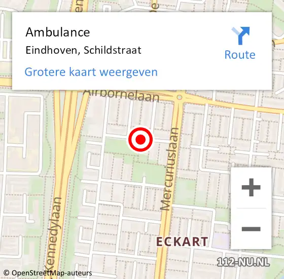 Locatie op kaart van de 112 melding: Ambulance Eindhoven, Schildstraat op 25 oktober 2019 15:11