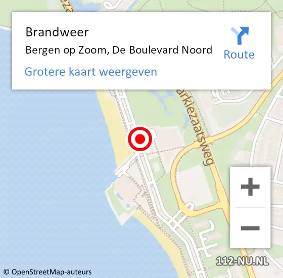 Locatie op kaart van de 112 melding: Brandweer Bergen op Zoom, De Boulevard Noord op 25 oktober 2019 18:51