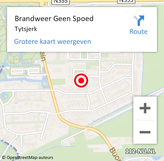 Locatie op kaart van de 112 melding: Brandweer Geen Spoed Naar Tytsjerk op 25 oktober 2019 19:21