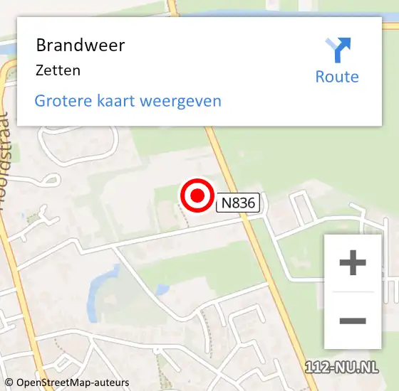 Locatie op kaart van de 112 melding: Brandweer Zetten op 25 oktober 2019 22:56
