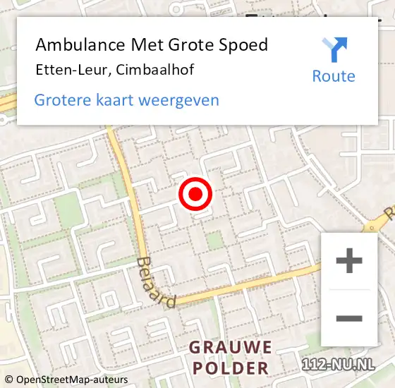 Locatie op kaart van de 112 melding: Ambulance Met Grote Spoed Naar Etten-Leur, Cimbaalhof op 26 oktober 2019 11:05