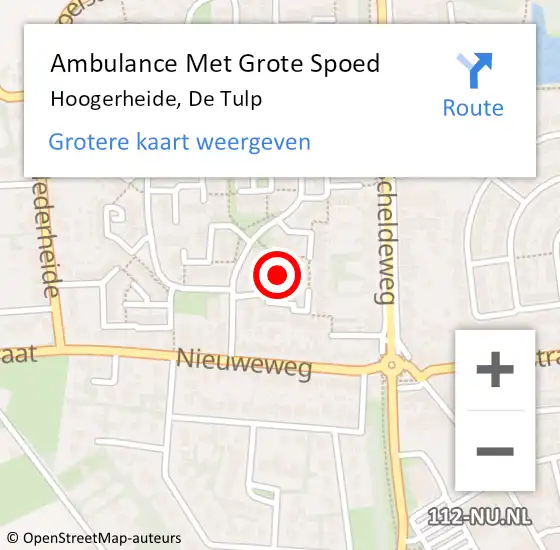 Locatie op kaart van de 112 melding: Ambulance Met Grote Spoed Naar Hoogerheide, De Tulp op 26 oktober 2019 11:18