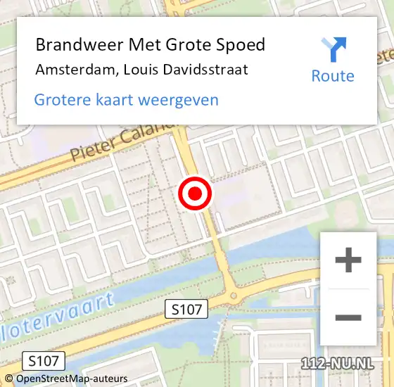 Locatie op kaart van de 112 melding: Brandweer Met Grote Spoed Naar Amsterdam, Louis Davidsstraat op 26 oktober 2019 12:34
