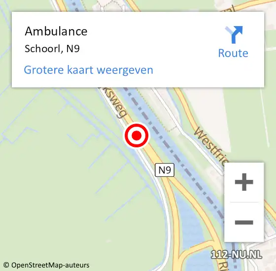 Locatie op kaart van de 112 melding: Ambulance Schoorl, N9 op 26 oktober 2019 15:36