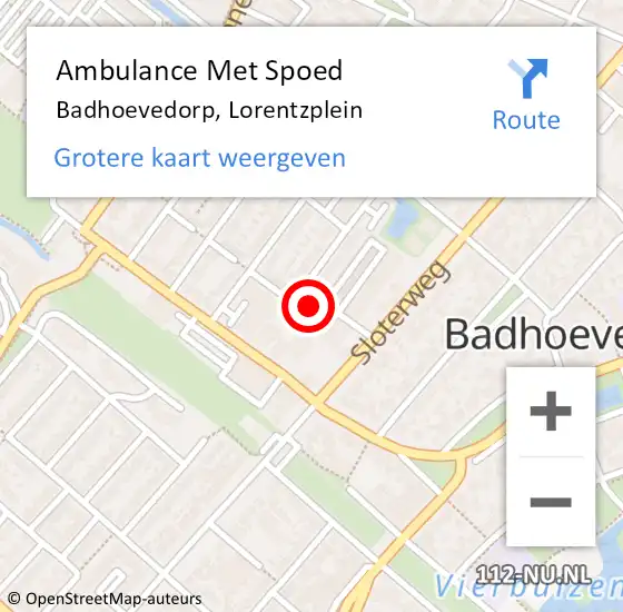 Locatie op kaart van de 112 melding: Ambulance Met Spoed Naar Badhoevedorp, Lorentzplein op 26 oktober 2019 16:12