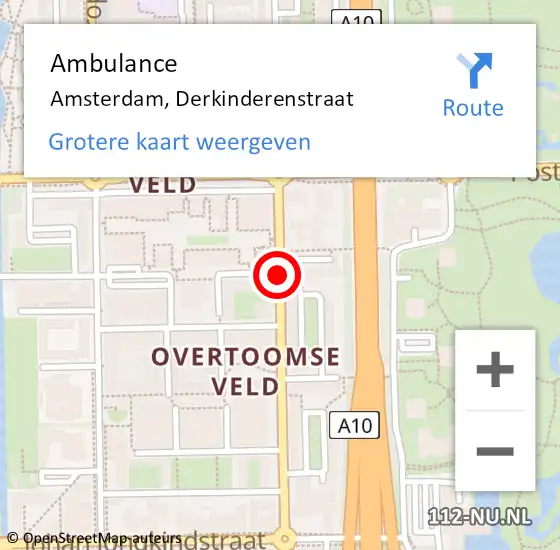 Locatie op kaart van de 112 melding: Ambulance Amsterdam, Derkinderenstraat op 26 oktober 2019 18:51