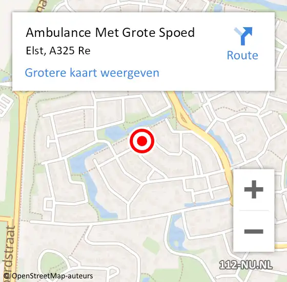Locatie op kaart van de 112 melding: Ambulance Met Grote Spoed Naar Elst, A325 Re op 27 oktober 2019 01:54