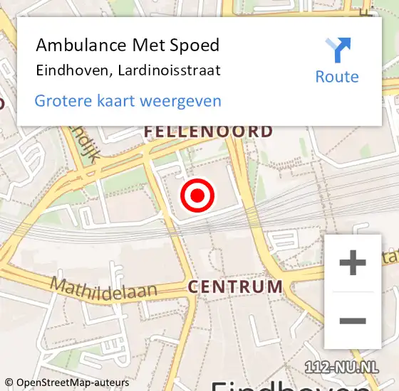 Locatie op kaart van de 112 melding: Ambulance Met Spoed Naar Eindhoven, Lardinoisstraat op 27 oktober 2019 11:09