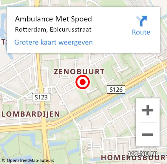 Locatie op kaart van de 112 melding: Ambulance Met Spoed Naar Rotterdam, Epicurusstraat op 27 oktober 2019 12:20