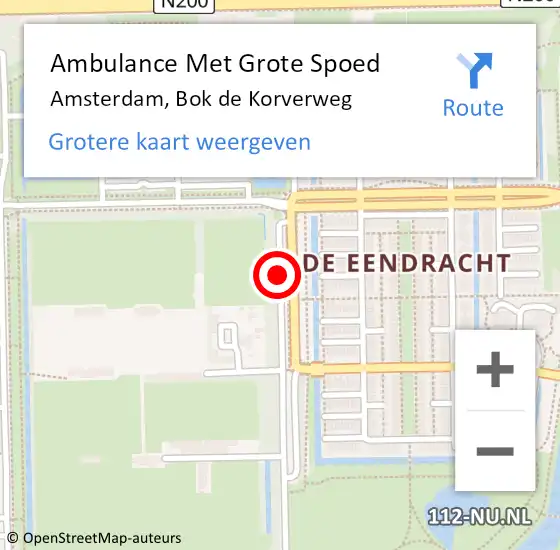 Locatie op kaart van de 112 melding: Ambulance Met Grote Spoed Naar Amsterdam, Bok de Korverweg op 27 oktober 2019 15:13