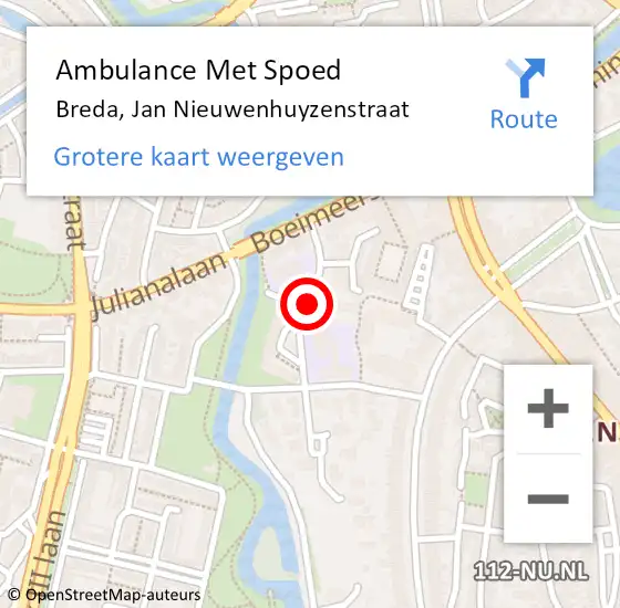 Locatie op kaart van de 112 melding: Ambulance Met Spoed Naar Breda, Jan Nieuwenhuyzenstraat op 28 oktober 2019 04:51