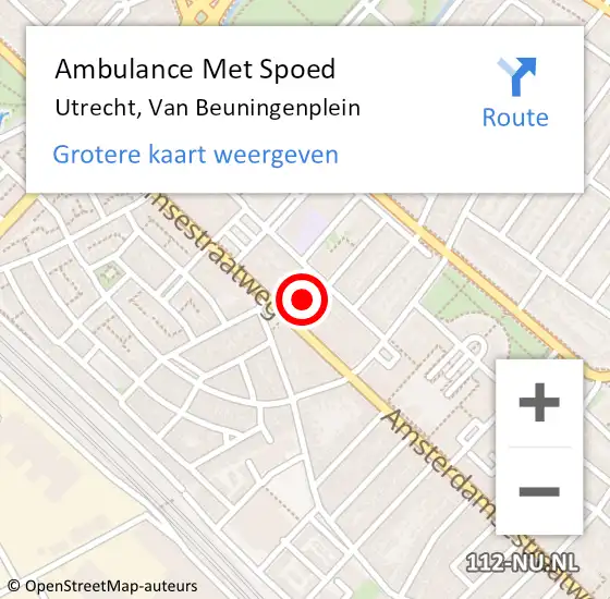 Locatie op kaart van de 112 melding: Ambulance Met Spoed Naar Utrecht, Van Beuningenplein op 18 april 2014 01:07