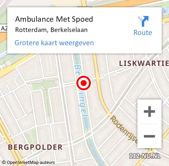 Locatie op kaart van de 112 melding: Ambulance Met Spoed Naar Rotterdam, Berkelselaan op 28 oktober 2019 20:16